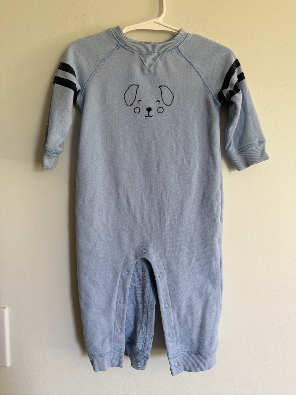 Janie & Jack Light Blue Baby One-Piece Romper with Puppy Face Cotton Blend